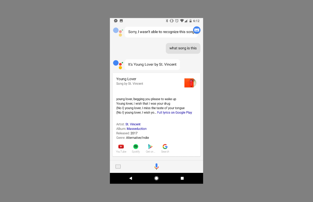 Testi delle canzoni tramite ricerca per parola con Google Assistant