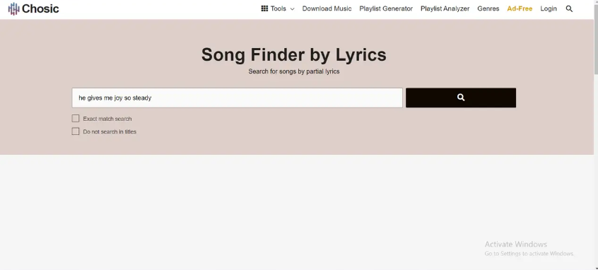 Cercatore di canzoni tramite testi su Chosic