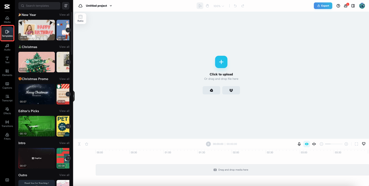 zdarma video šablony na CapCut on-line video editor