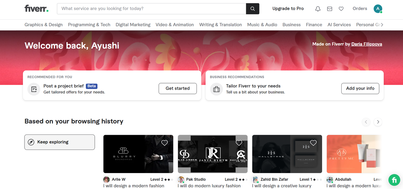 Fiverr homepage