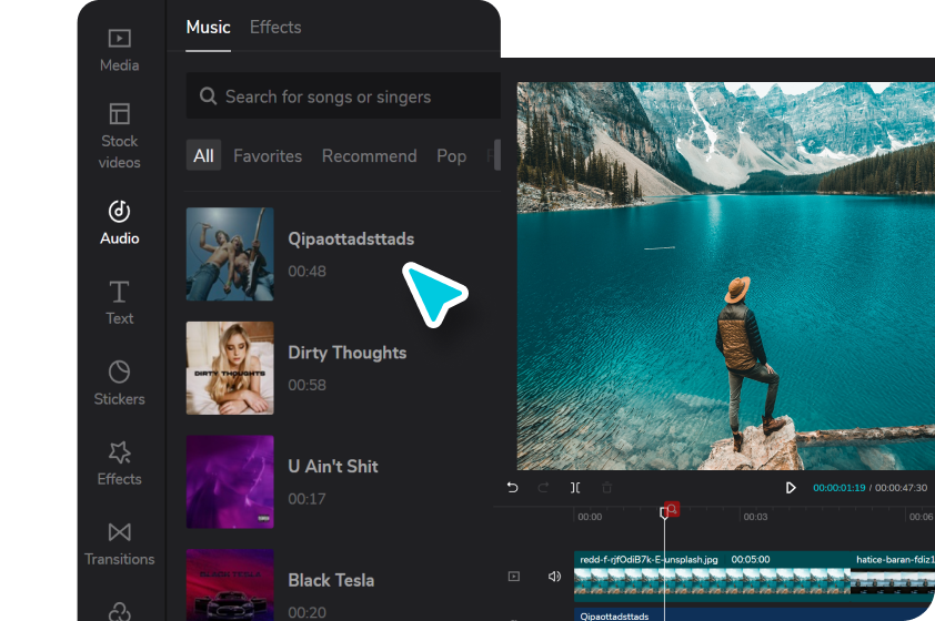 Add audio and text and transitions to slideshow